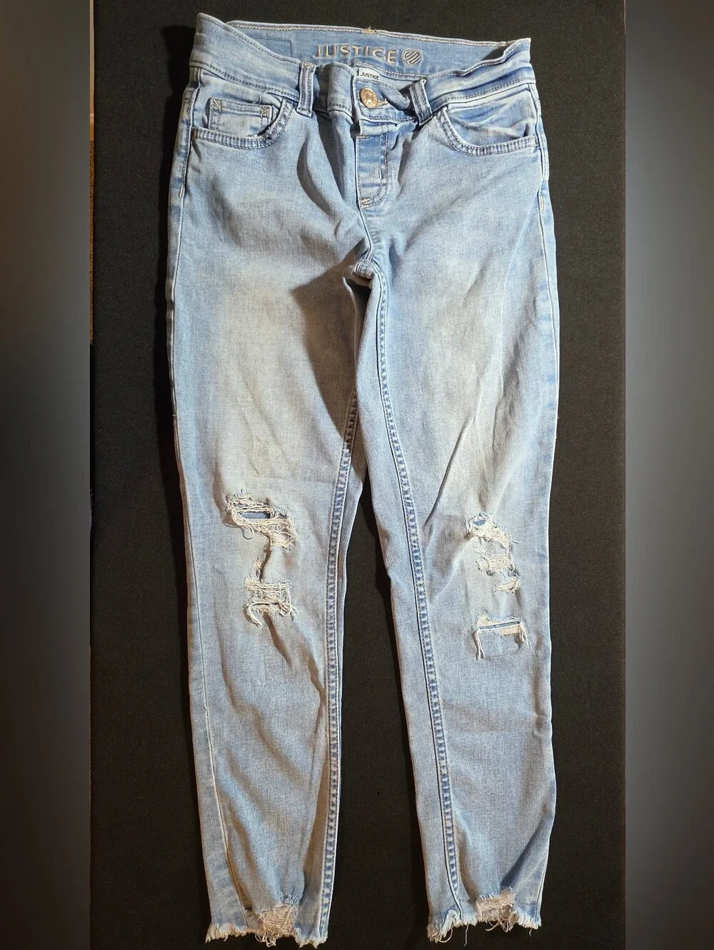 Justice Lightwash Frayed Denim, 5-Pocket Jeans Girls (10)